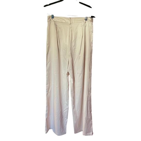 NWT Cider Ivory Satin Wide Leg Pleated Pants SZ M - Picture 3 of 7